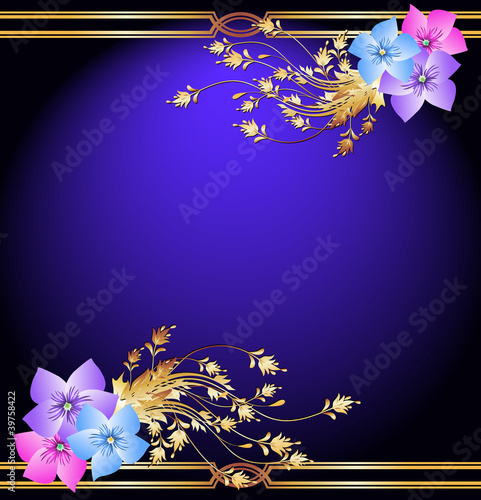 Golden frame wth flowers