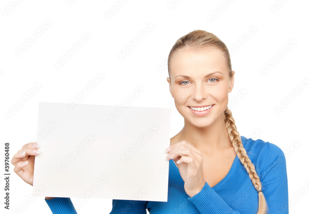 woman with blank board woman with blank board