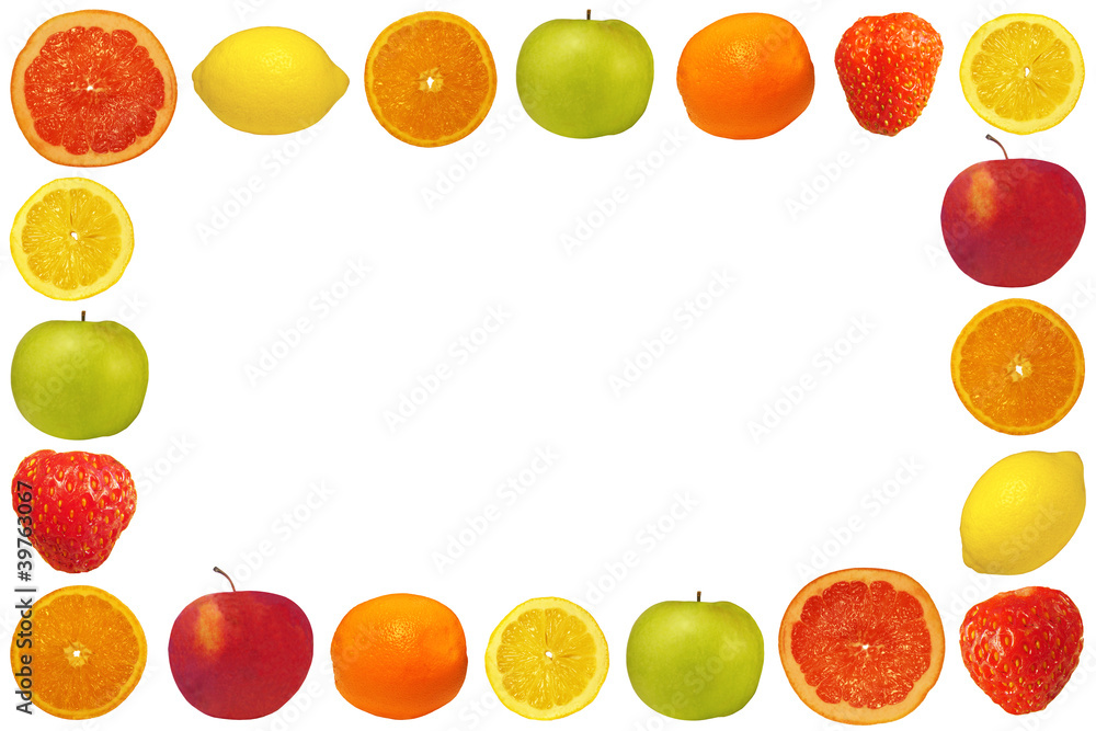 Frame from fruit and berries with a white background Frame from fruit and berries with a white background