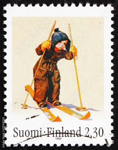 Postage stamp Finland 1993 Boy on Skis, Martta Wendelin photo