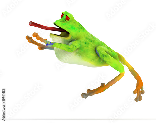 Toon frog jumping in a fly catch pose