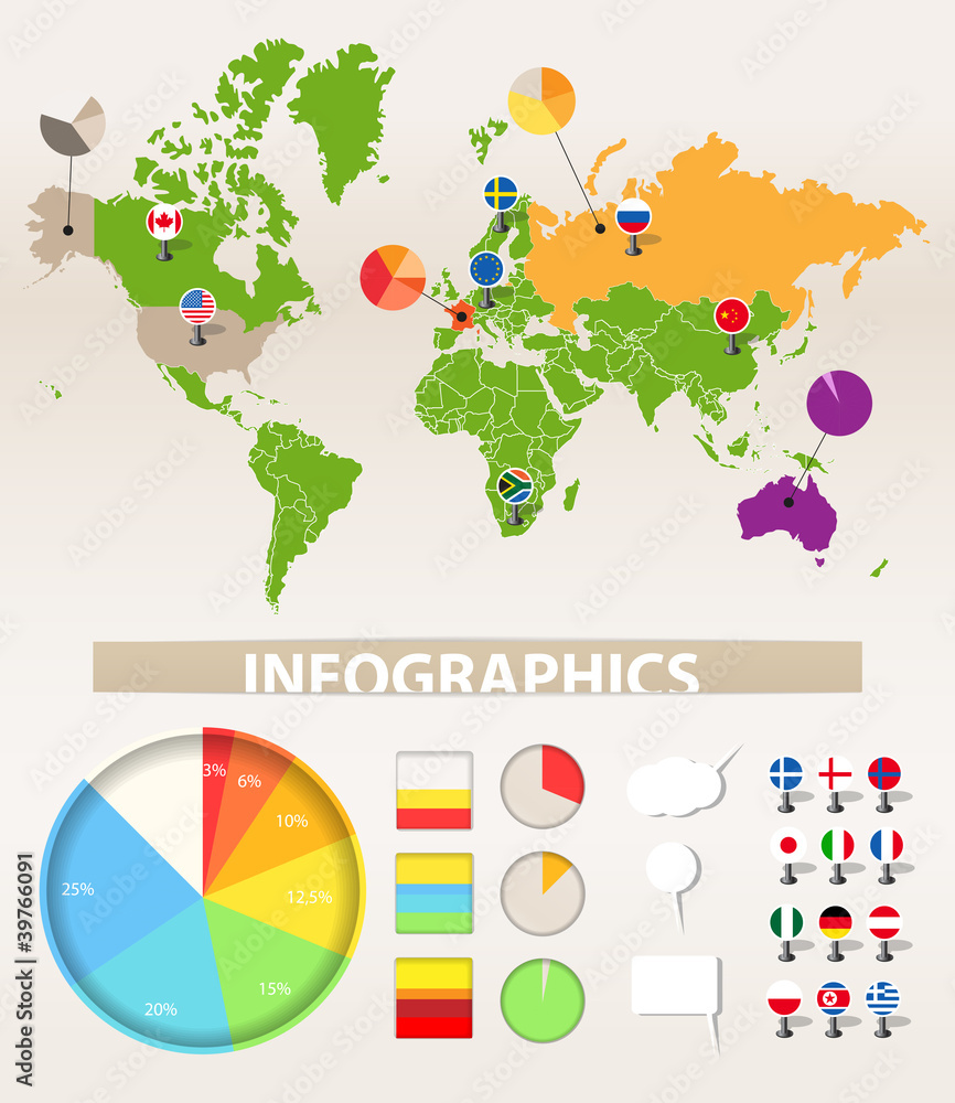 Obraz premium Infographics. Earth map and different chart