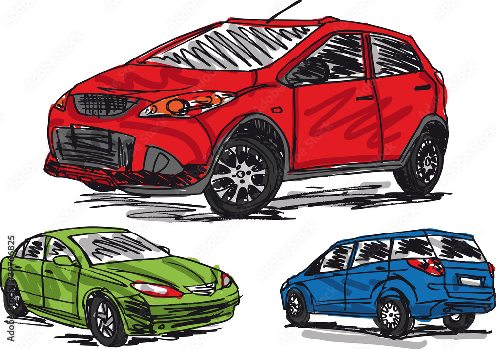 Naklejka premium sketch of 3 cars. Vector illustration