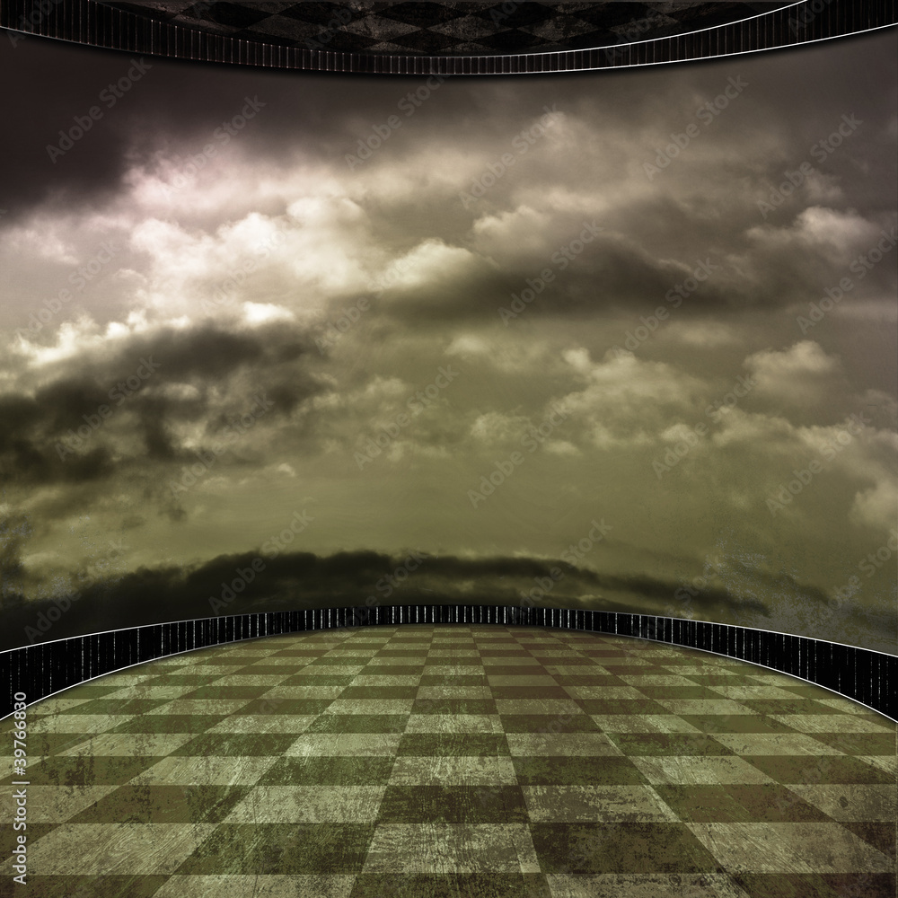 grunge room background with a wall in clouds Stock Illustration | Adobe ...