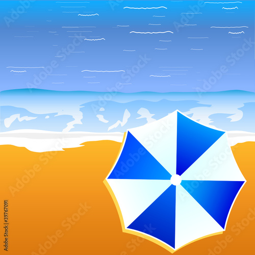 umbrella blue and white color on the beach illustration