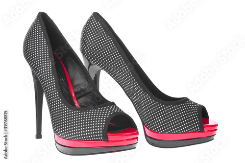 Black and red with white polka dots womens shoes