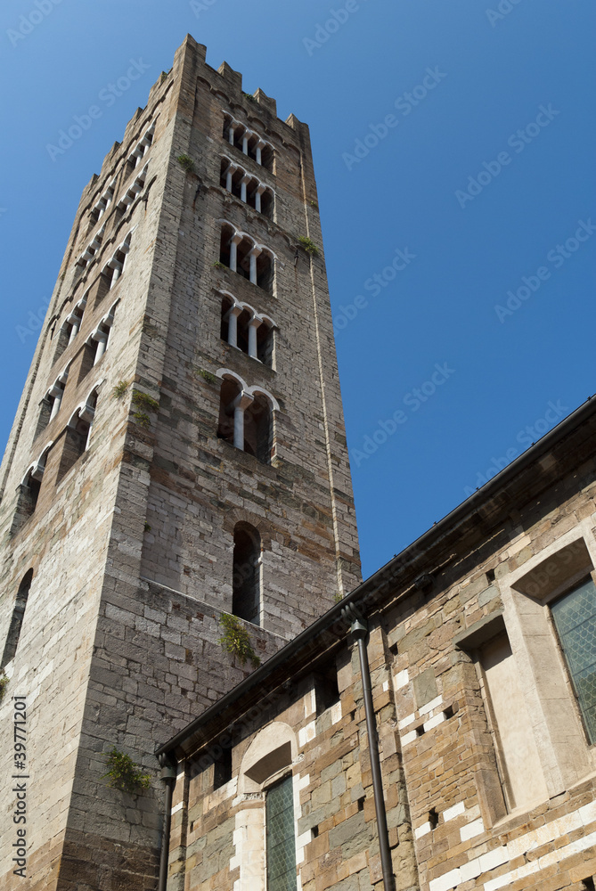 Campanile of church in Lucca Tuscany Italy