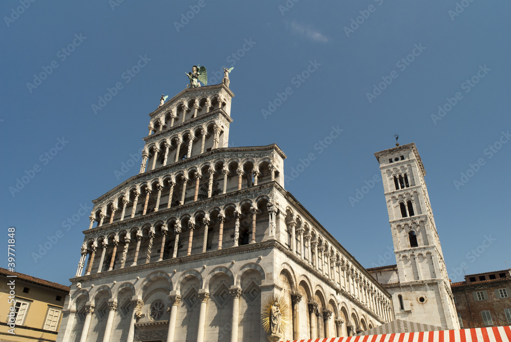 Facade of St Michele in Foro Church in Lucca in Tuscany Italy