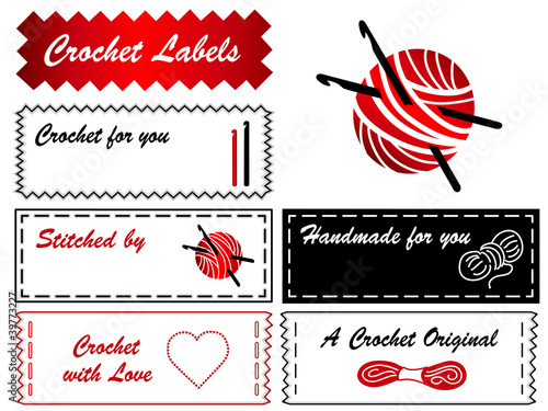 Crochet Labels, copy space, tatting, lace making, DIY fashion.