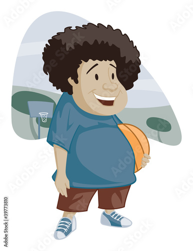 Happy Kid with Basket Ball Cartoon Vector Graphic Illustration 