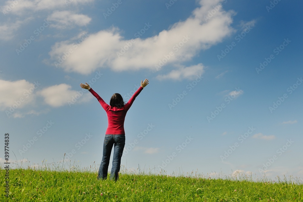 happy young woman outdoor in nature happy young woman outdoor in nature