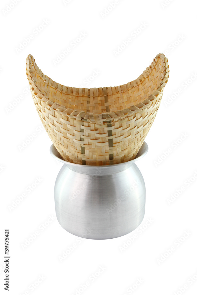 Obraz premium Stainless pot and craft for sticky rice cooking.