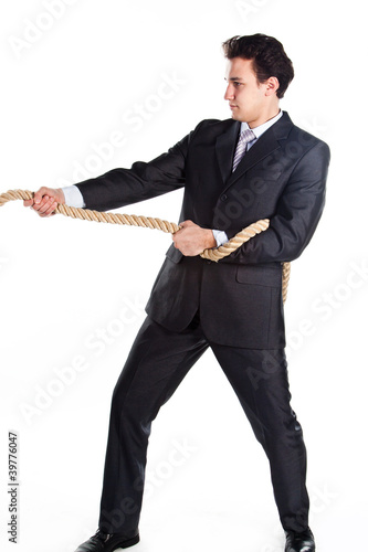Konstfotografi young successful and respectable businessman with a rope