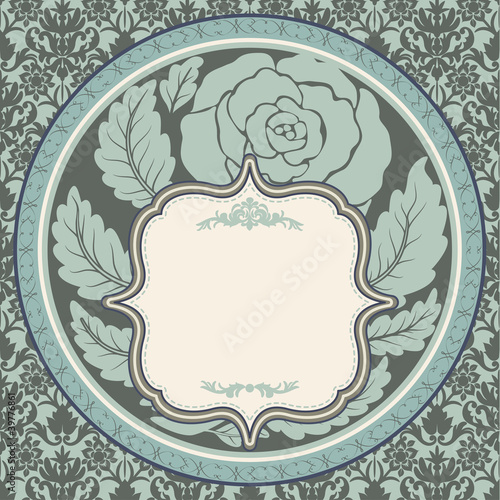 Vintage rose in round frame