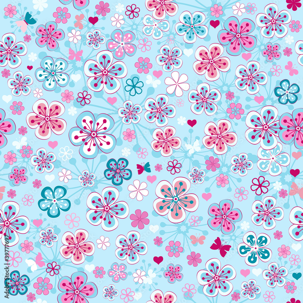 Plakat Seamless blue floral pattern