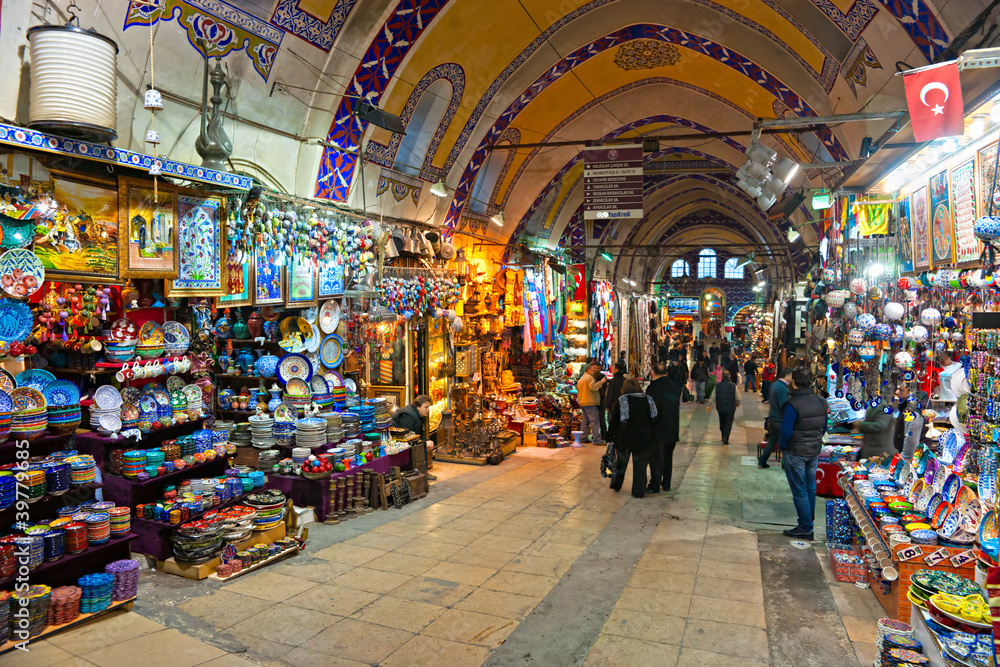 Naklejka premium Sklepy na bazarach w Stambule w Turcji