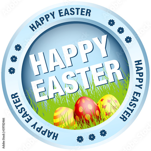 Button Happy Easter Eggs blue