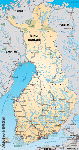 Landkarte von Finnland mit Autobahnen
