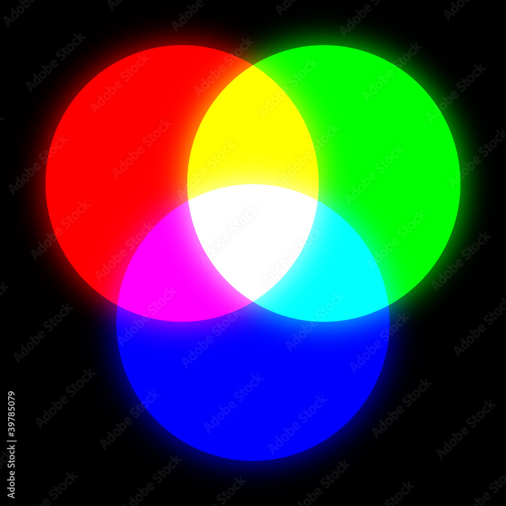 RGB light on the black wall > drei Grundfarben