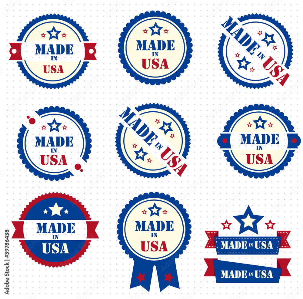 Set of labels MADE IN USA. Vector