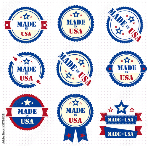 Set of labels MADE IN USA. Vector