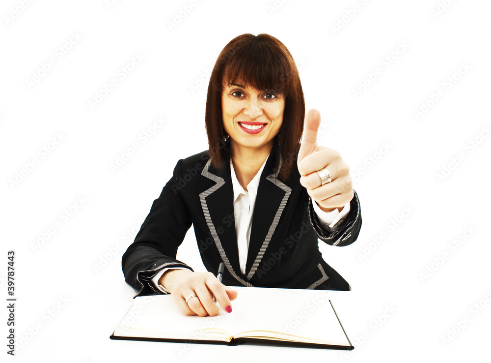 Portrait of successful business woman showing thumbs up sign Portrait of successful business woman showing thumbs up sign
