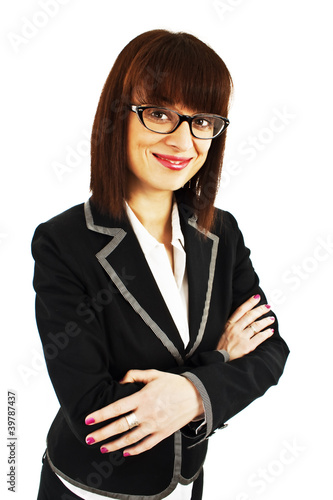 Portrait of young business woman or teacher wearing eye-glasses