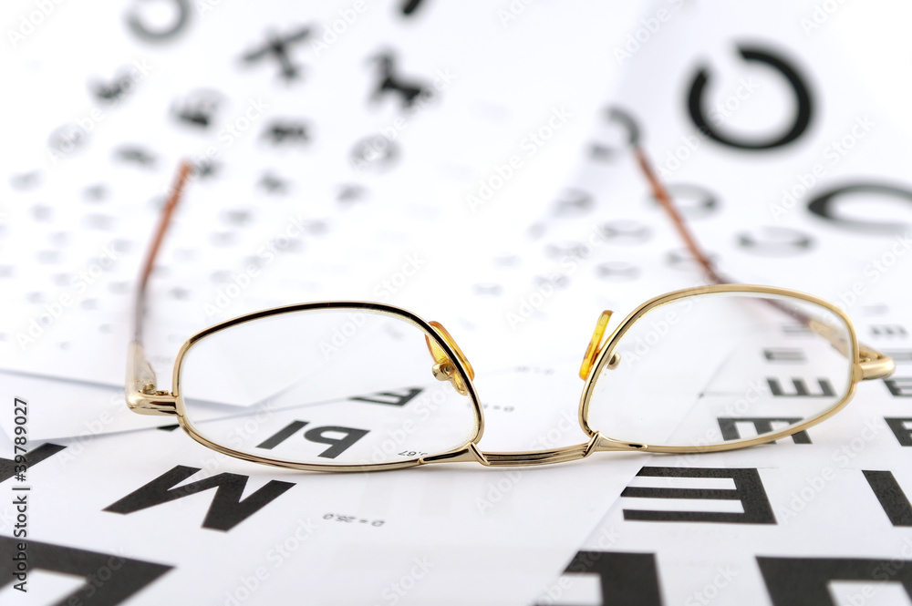 Eyeglasses on the ophthalmologic scales Eyeglasses on the ophthalmologic scales