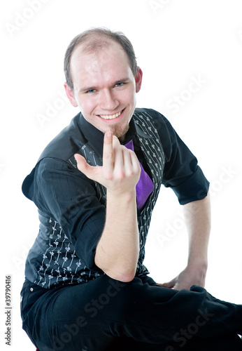Foto Smiling man beckoning