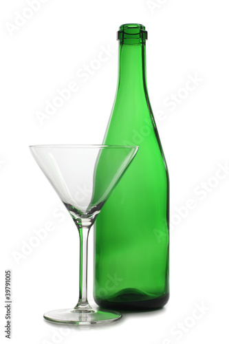 Green bottle and one glasses