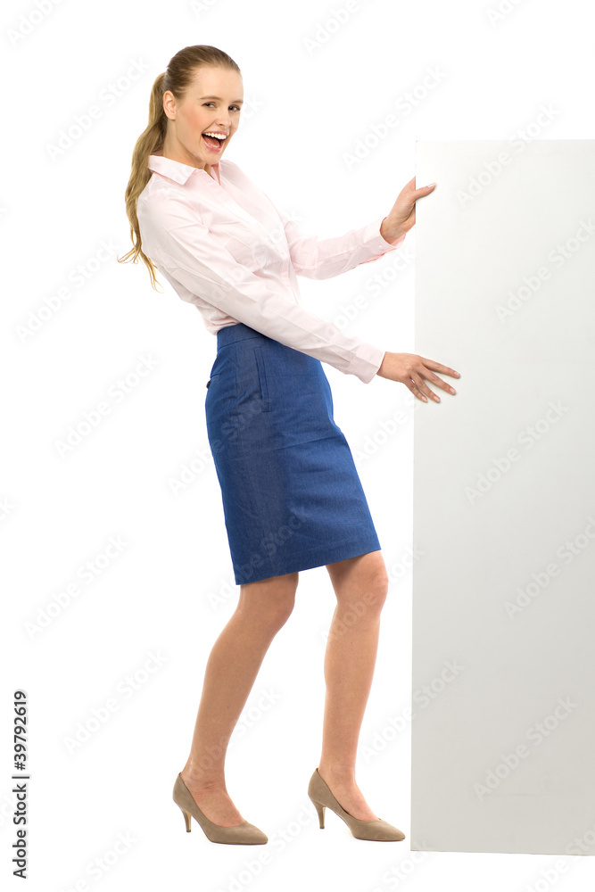 Attractive woman with blank billboard Attractive woman with blank billboard