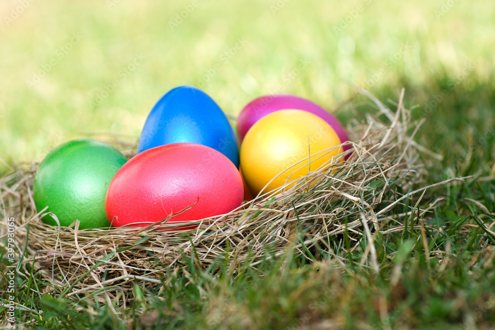 Five colorful easter eggs