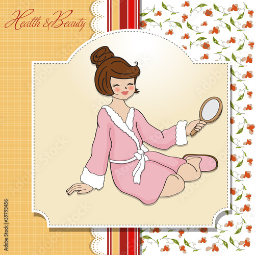 spa lady who looks into a mirror