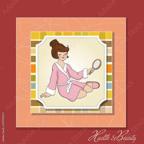 spa lady who looks into a mirror