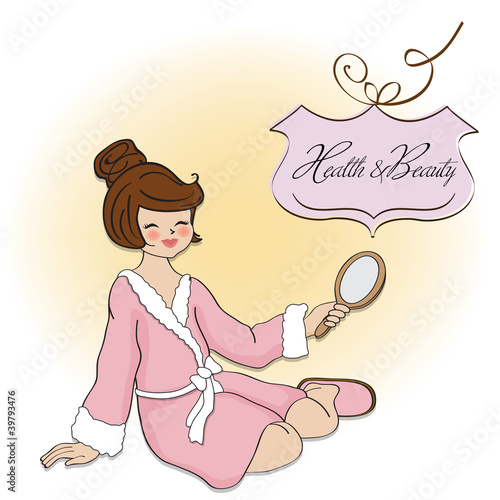 spa lady who looks into a mirror