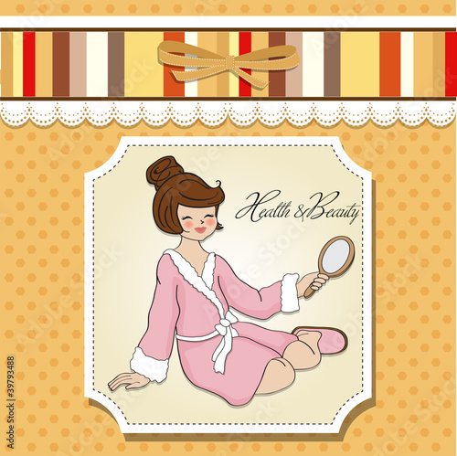 spa lady who looks into a mirror