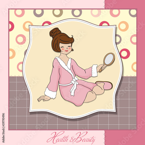 spa lady who looks into a mirror