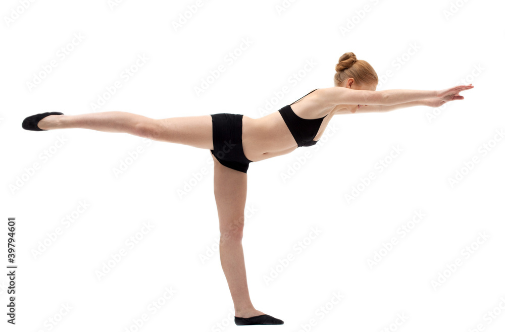 young blond woman training in yoga asana