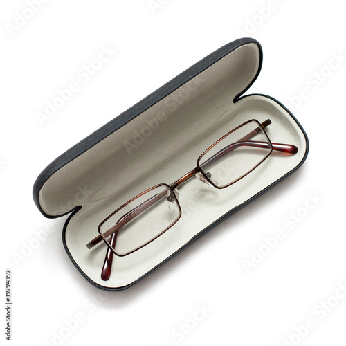 glasses in a case on white