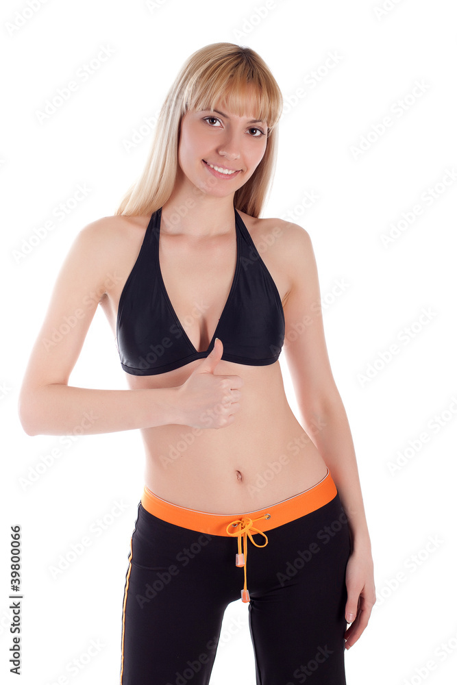Fototapeta premium woman blond in sport wear hand positive