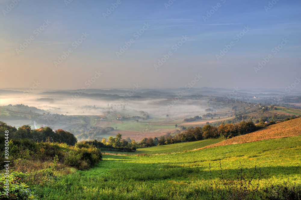 Morning fog in green valley