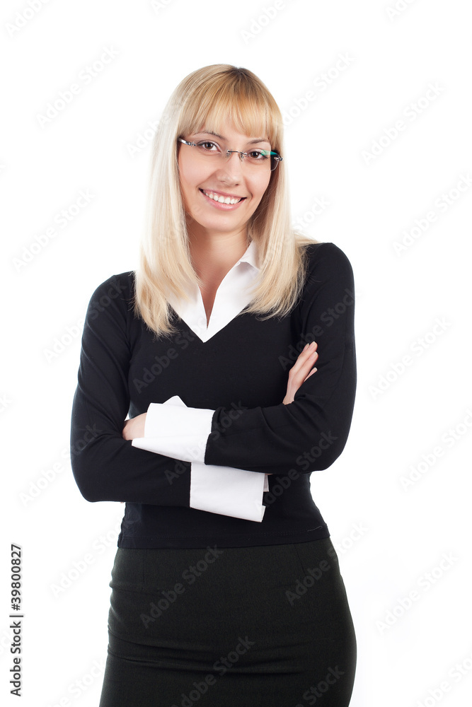 young blonde business woman on a white young blonde business woman on a white