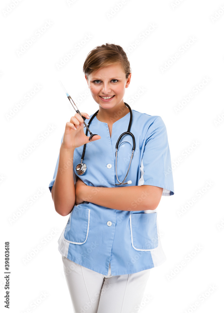 Nurse holding syringe isolated on white background Nurse holding syringe isolated on white background