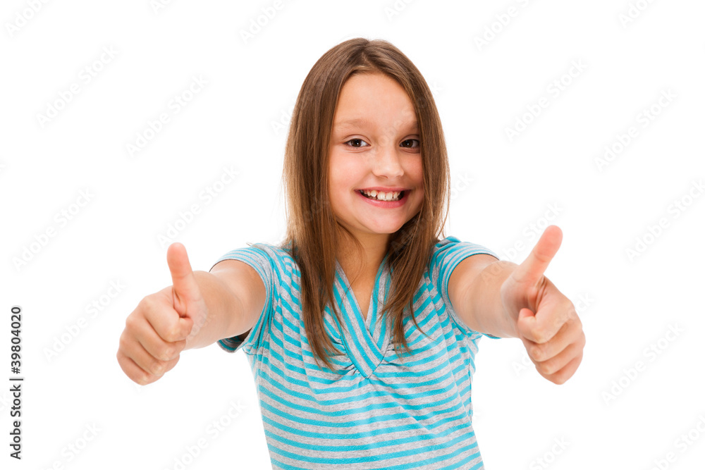 Girl showing OK sign isolated on white background Girl showing OK sign isolated on white background