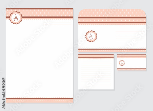 cafe template blank, visiting card, notes and envelope