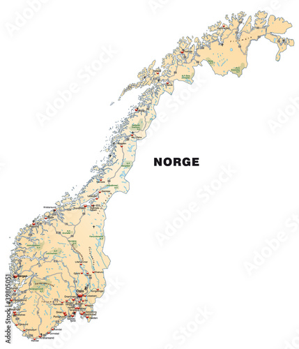 Inselkarte von Norwegen in orange