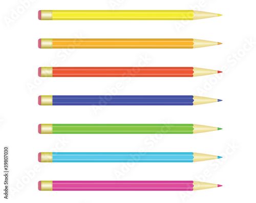 set of color pencils over white vector illustration