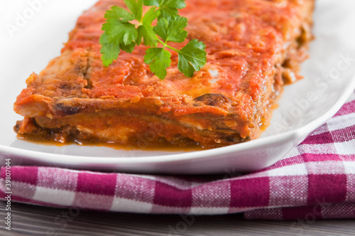 Eggplant Parmigiana. Parmigiana di melanzane.