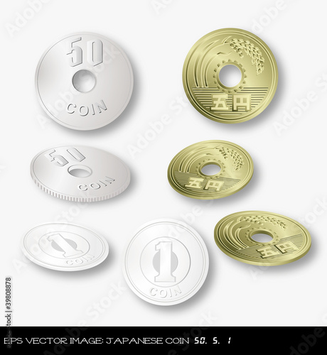 eps Vector image: Japanese coin  50yen 5yen 1yen