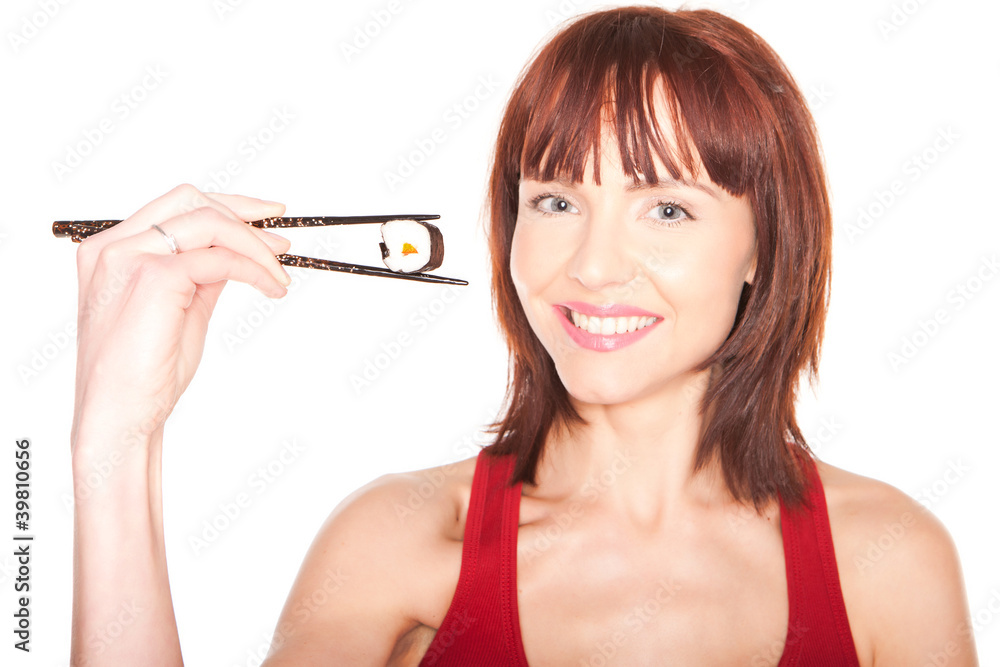 Woman Holding Chopsticks With Sushi Woman Holding Chopsticks With Sushi